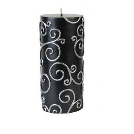 ZEST CANDLE Zest Candle CPS-002-12 3 x 6 in. Black Scroll Pillar Candle -12pcs-Case - Bulk CPS-002_12